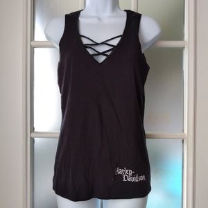 Harley-Davidson Black Tank Top with Crisscross Detail